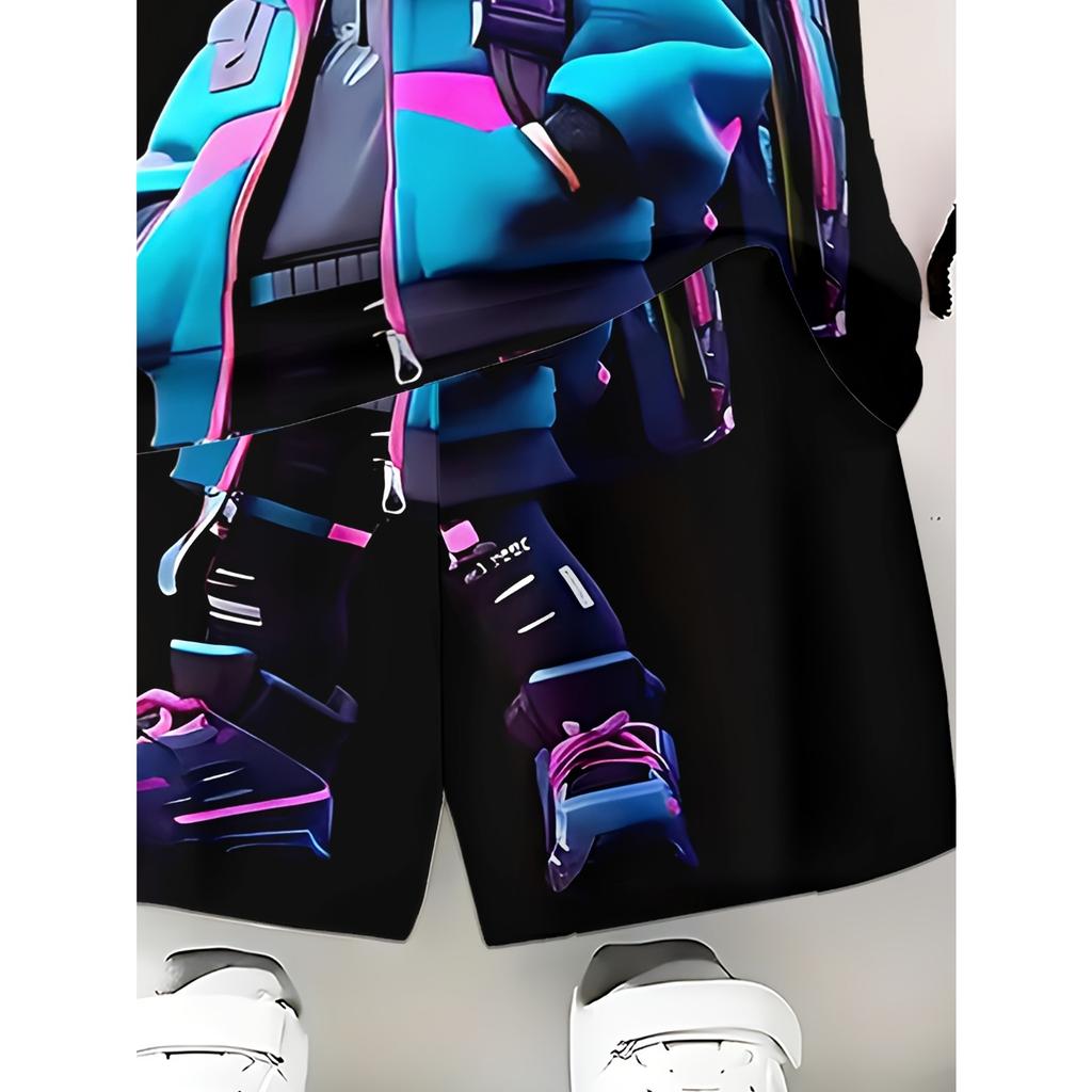 Boys Fashion 3D Printed Casual Pullover Short Sleeve Shorts T Sweatshirt, BoysOutdoor T-Shirt shorts Set, Perfect for Outdoor