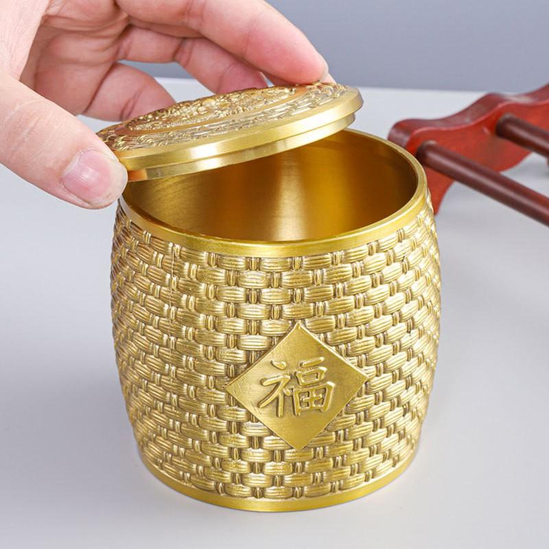 Brass Tea Canister Large Capacity Airtight Storage Jar Luxury Vintage Style Copper Container Gift