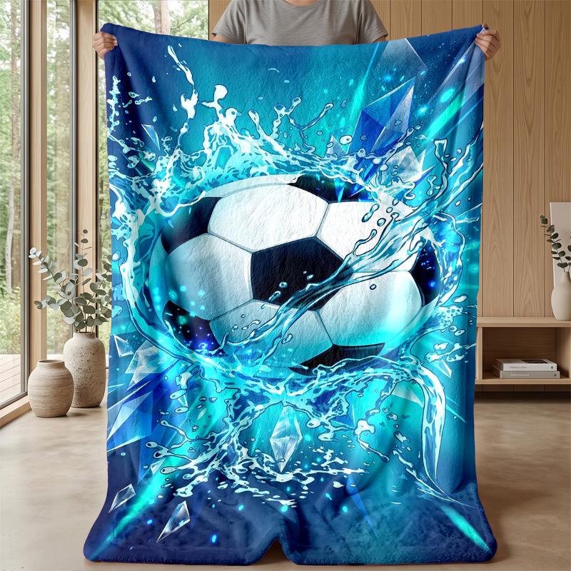 Soccer Ball with Water Splash Theme blanket Lightweight Warm Flannel Blanket Decorative Throw Blanket for Home Decoration