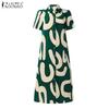 ZANZEA Women Casual Turn Down Collar Short Sleeve Print Dress