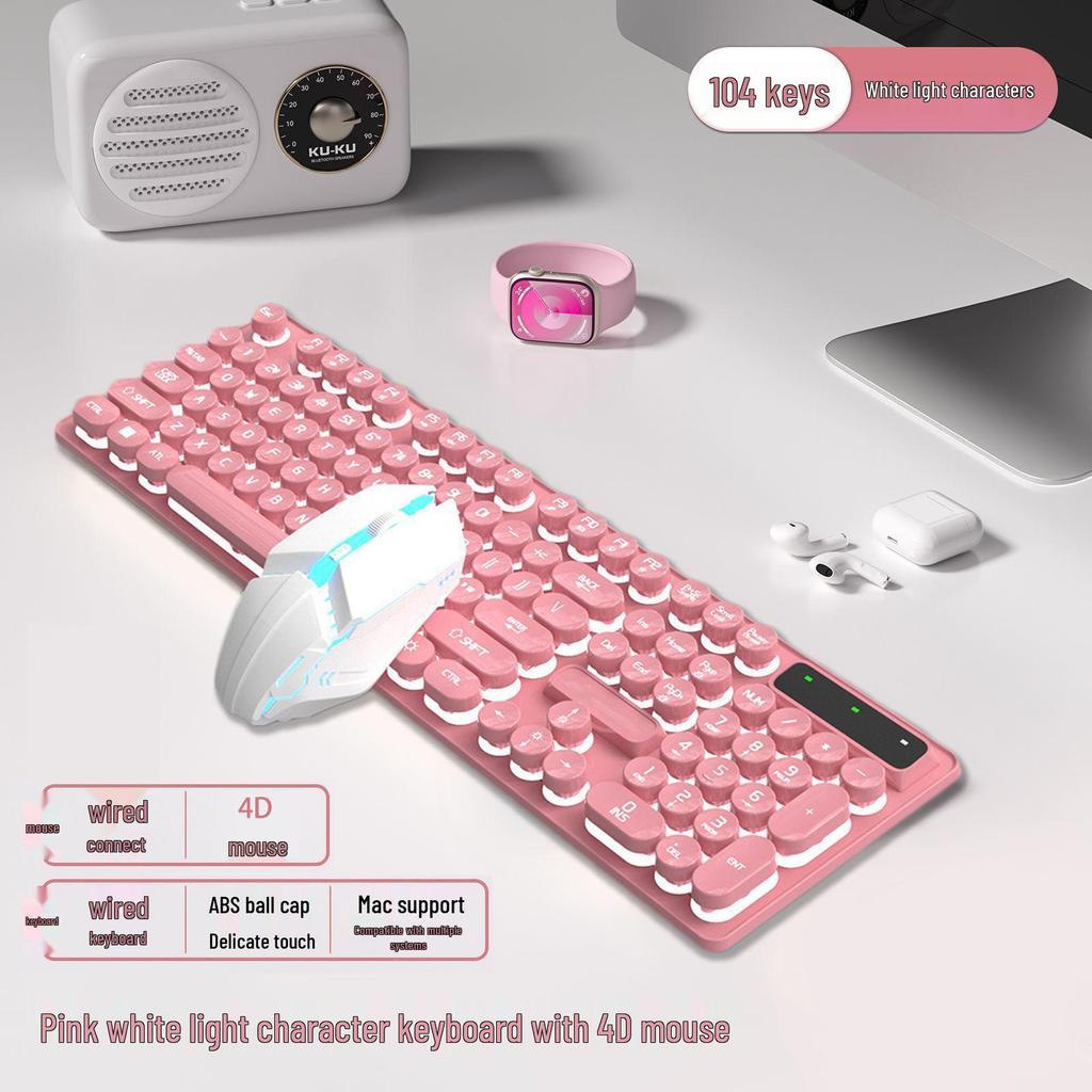 Punk Wired Mechanical Keyboard & Mouse Set with Color-Block Design, Backlit Keys, High Aesthetic, and Enhanced Tactile Feel for Office and Gaming Use