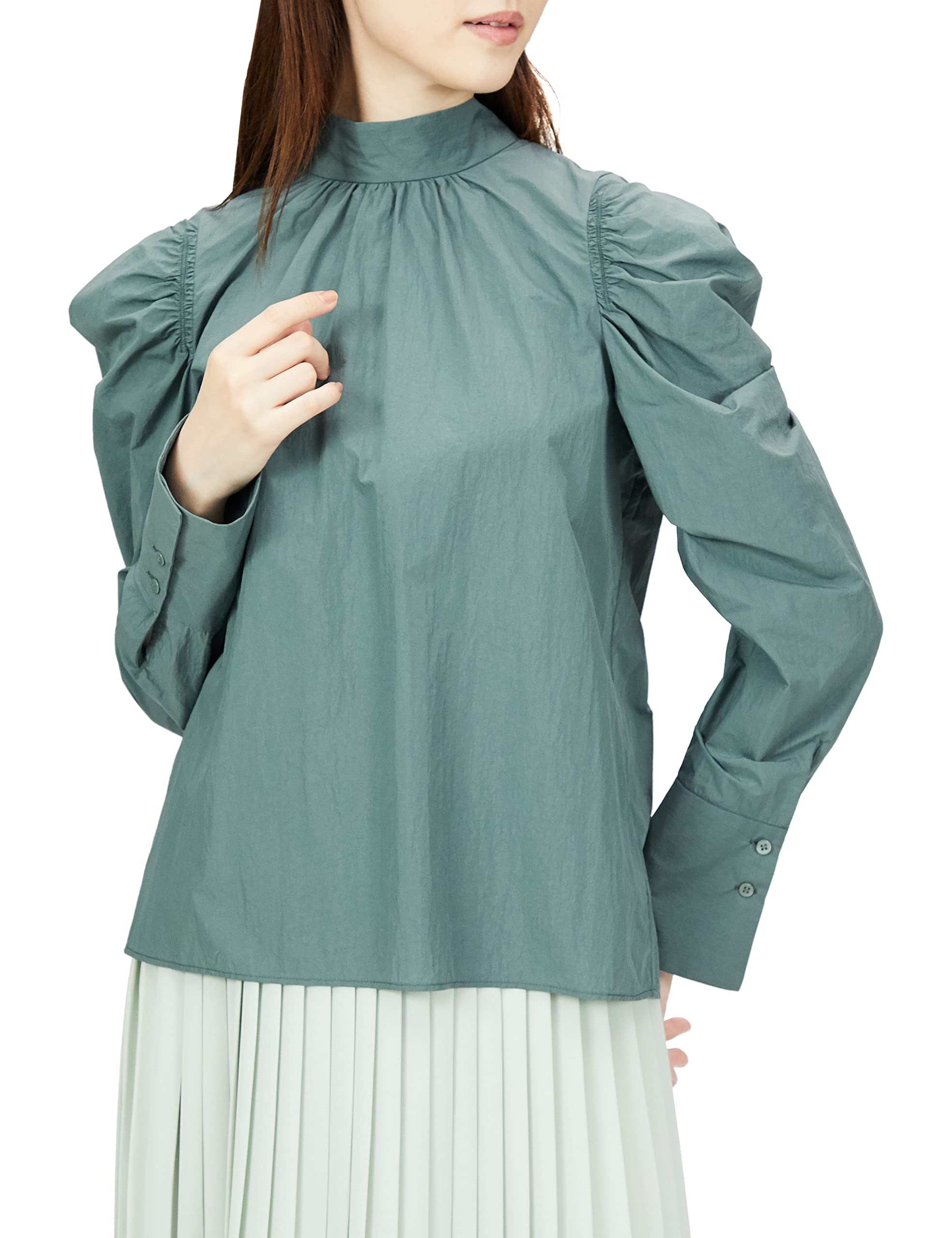 

FRAY I.D. Women s Back Ribbon Puff Blouse FWFB224092 GRN 0