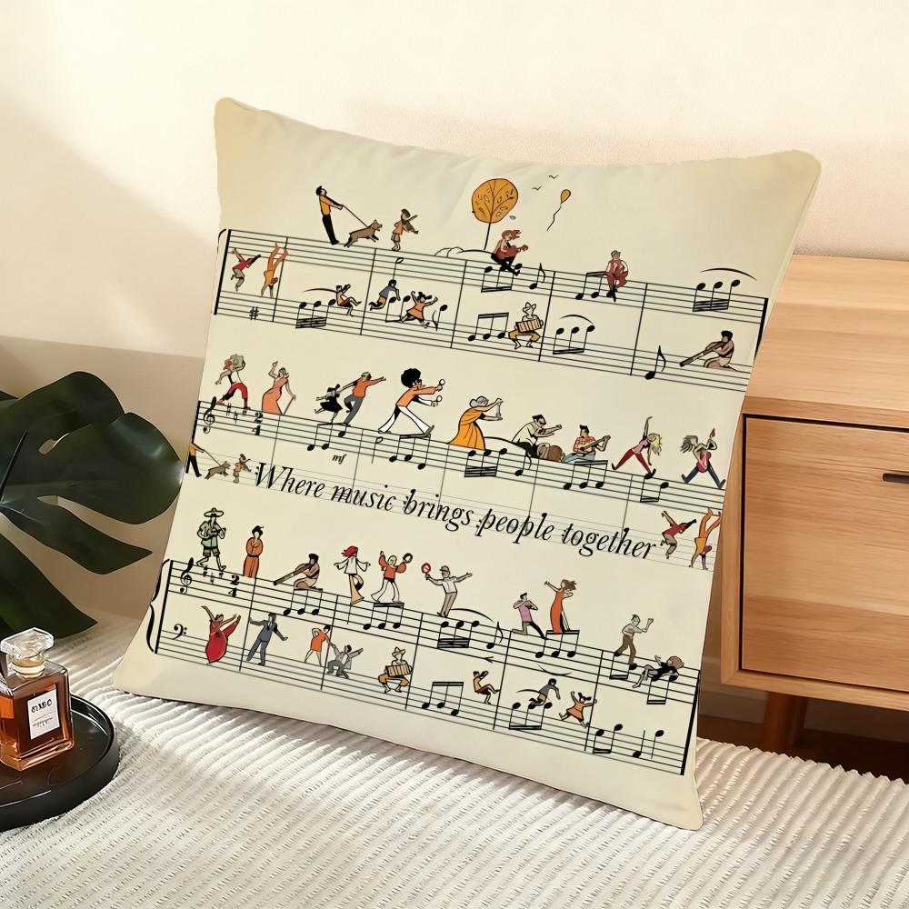 Sheet Music Design Cushion Cover Soft Short Plush Pillow Cover Smooth Cozy Texture Aesthetic Cushion Case Home Decor