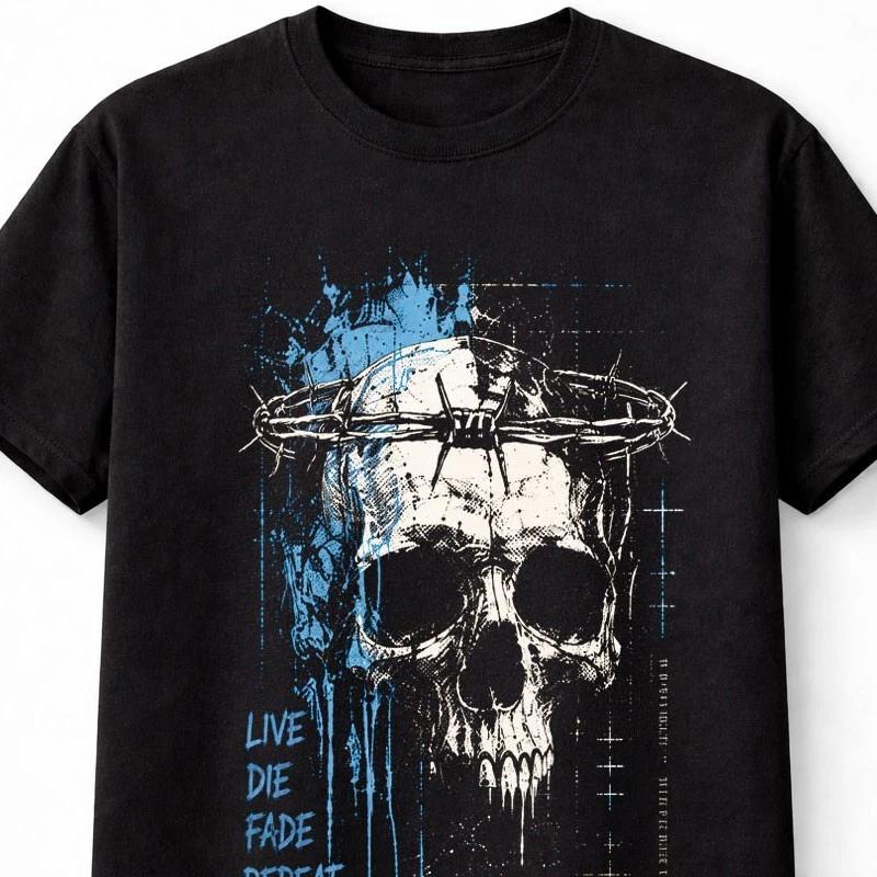 Live Die Fade Repeat Skull Barbed Wire Gothic Graphic Unisex TShirt S