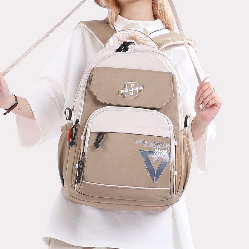 Men Contrast Backpack Large Capacity Student Schoolbag Women Travel Backpack