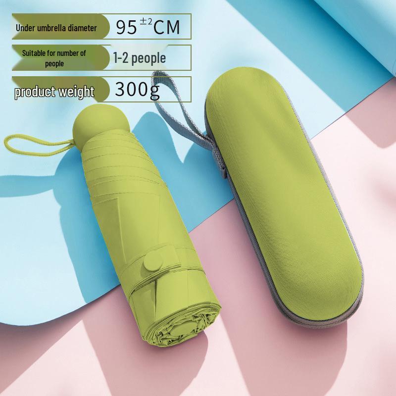 Compact Five-Fold Umbrella: Portable Pocket Sun Capsule with Black Glue Sunscreen, Ultra-Light for Sun and Rain.