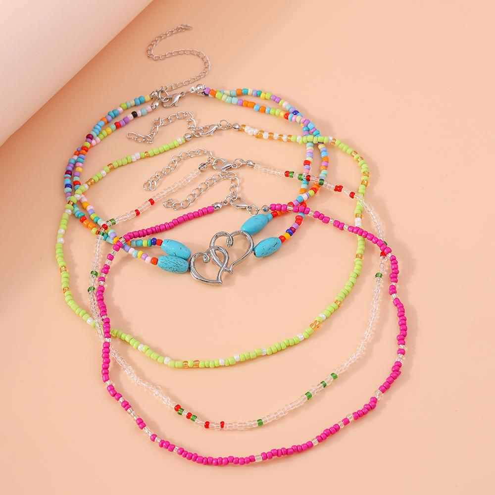 4ocs/set Boho Handmade Colorful Beads Necklace for Women Girls Turquoise Beaded Chokers Necklaces Summer Beach Jewelry Gift