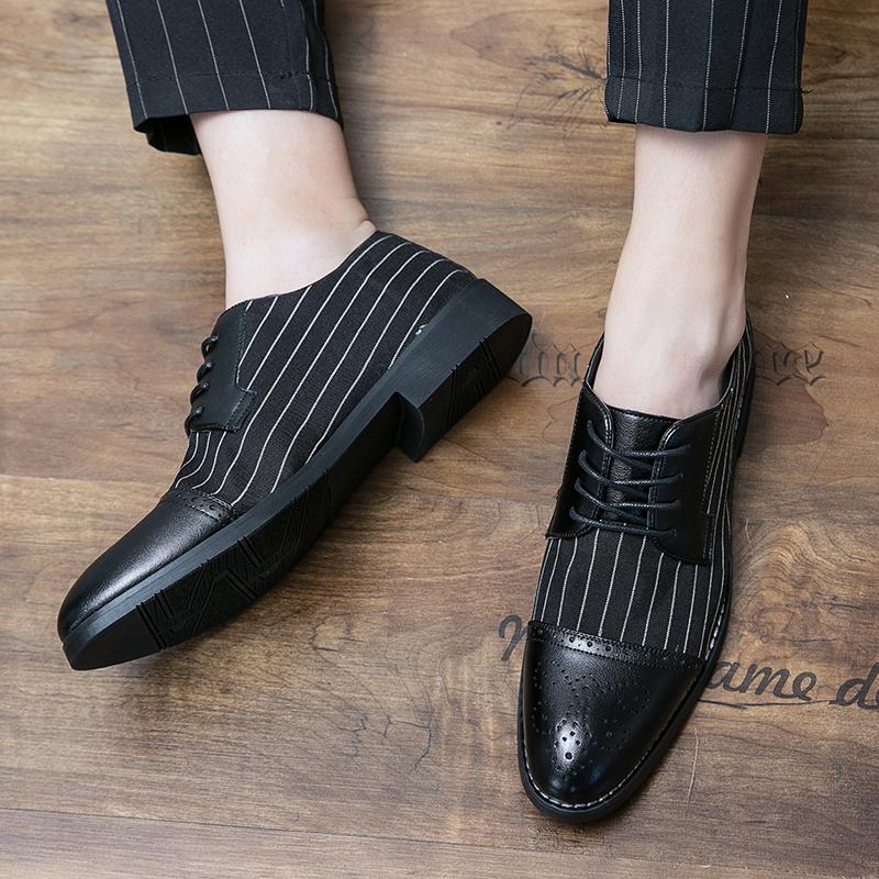 Fashion Fashionable striped design men's leather shoes Trendy and versatile styles Wedding party outdoor casual business men's shoes