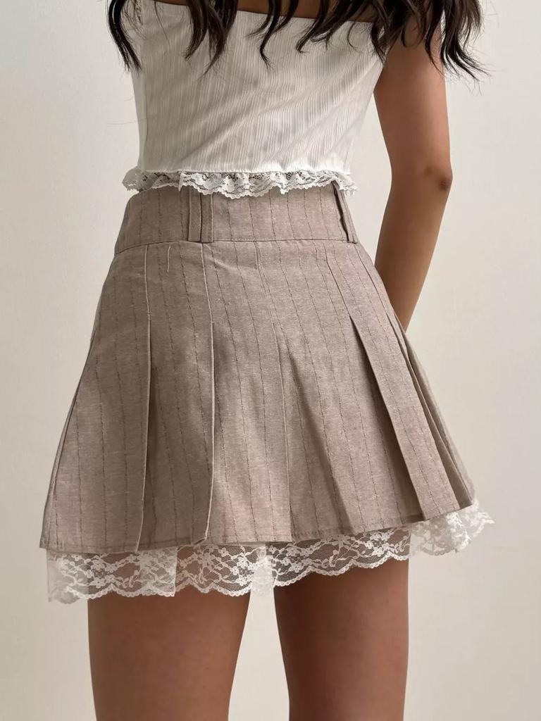 Jupe Plissée Femme Bordure Dentelle Sexy Mini Jupe Été Mode Coréenne Bas Décontractés Femme Vêtements Streetwear Vintage Y2k