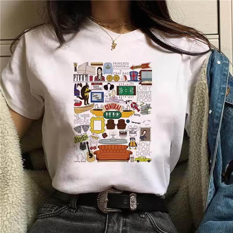 Friends Tv Shirt Women Vintage 2000s Graphic Trendy Breathable Graphic Harajuku Hip Hop University Anime Aesthetic Pop Culture