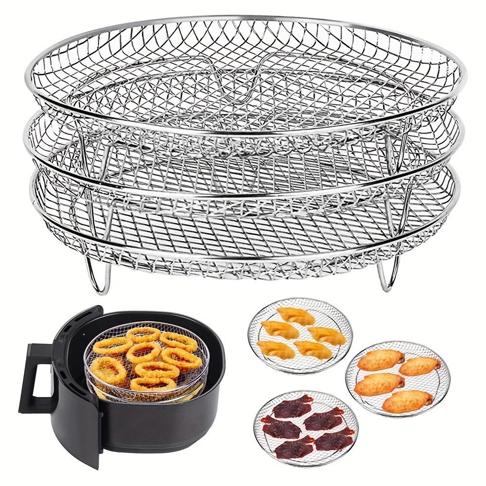 Three-Layer Stainless Steel Multi-Functional Air Fryer Rack & Basket Tray
