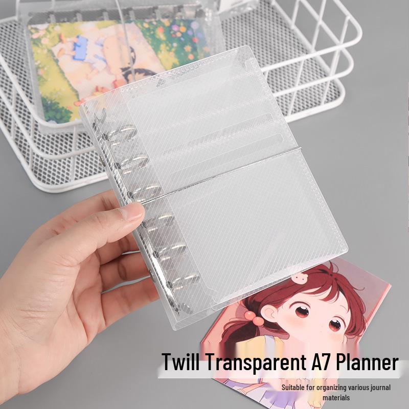 A7 Twill PP Loose-leaf Notebook Cover - Mini Planner with Sticker, Card & Photo Storage, Transparent