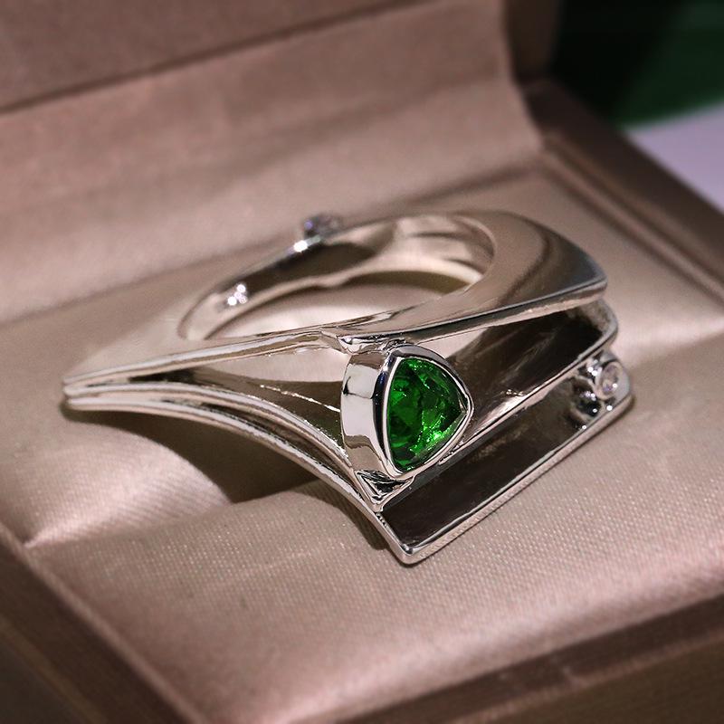 Punk Irregular Female Green Zircon Stone Ring Crystal Silver Ring Jewelry Promise Wedding Engagement Rings For Women Party Gift