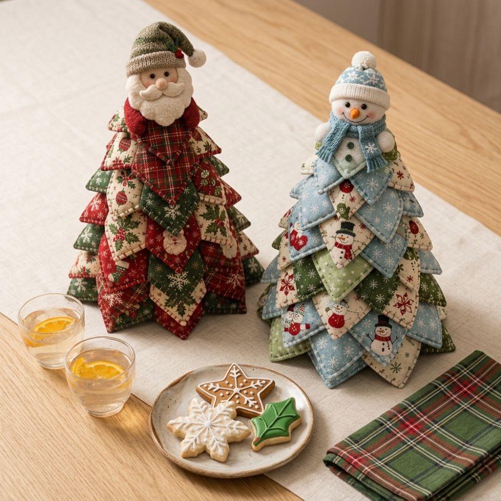 Vintage Stil DIY gesteppter Weihnachtsbaum Bausatz Handarbeit Anfängerfreundlich 3D Tisch-Weihnachts-Nähset Weihnachtsmann Mädchen