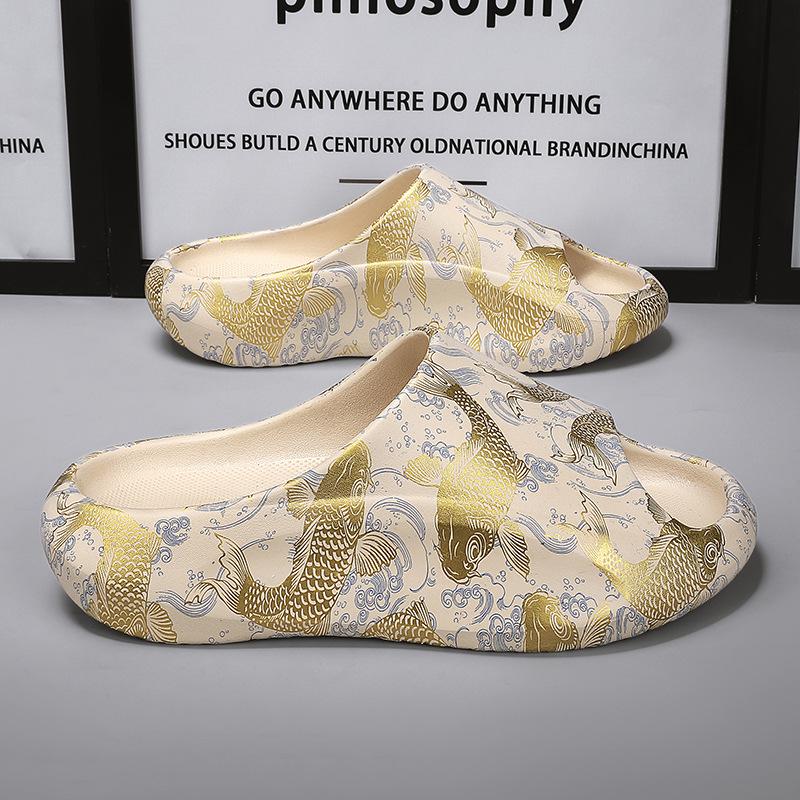 

Guochao beach shoes step on shit feeling EVA couple coconut one-word slippers casual fashion outdoor sports cool slippers 45/46 бежевий