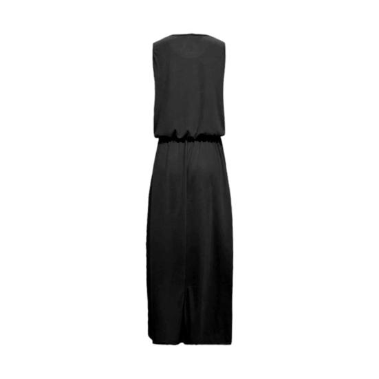Women Beach Dress Round Neck Sleeveless Elastic High Waist Maxi Dress