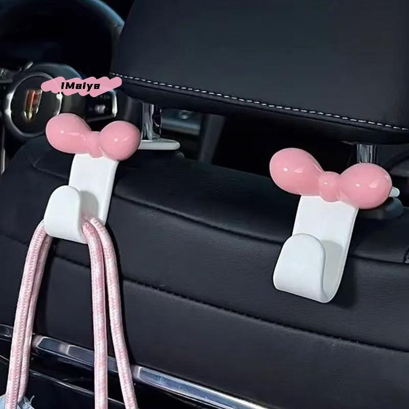 M-1Pc Pink Bow Car Seat Back Hooks, Cute Girly Car Interior Organizer, Seamless Hangers For Bags, Purses & Groceries