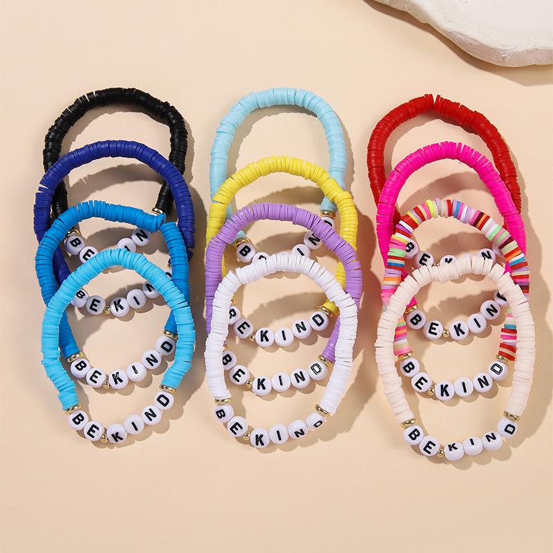European and American hot-selling color bracelets English letter-friendly jewelry Bohemian soft pottery 11 sets Qixi Festival