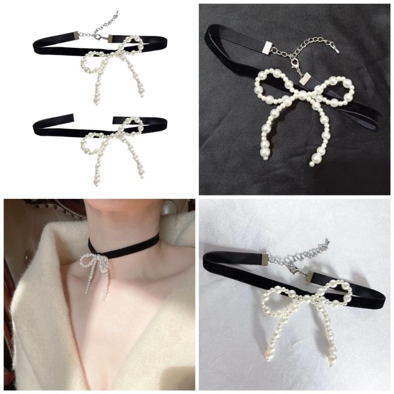Elegant Bowknot Necklace Unique Perals Bowknot Pendant Necklace Accessories Stylish Ladies Choker Adornment for Women