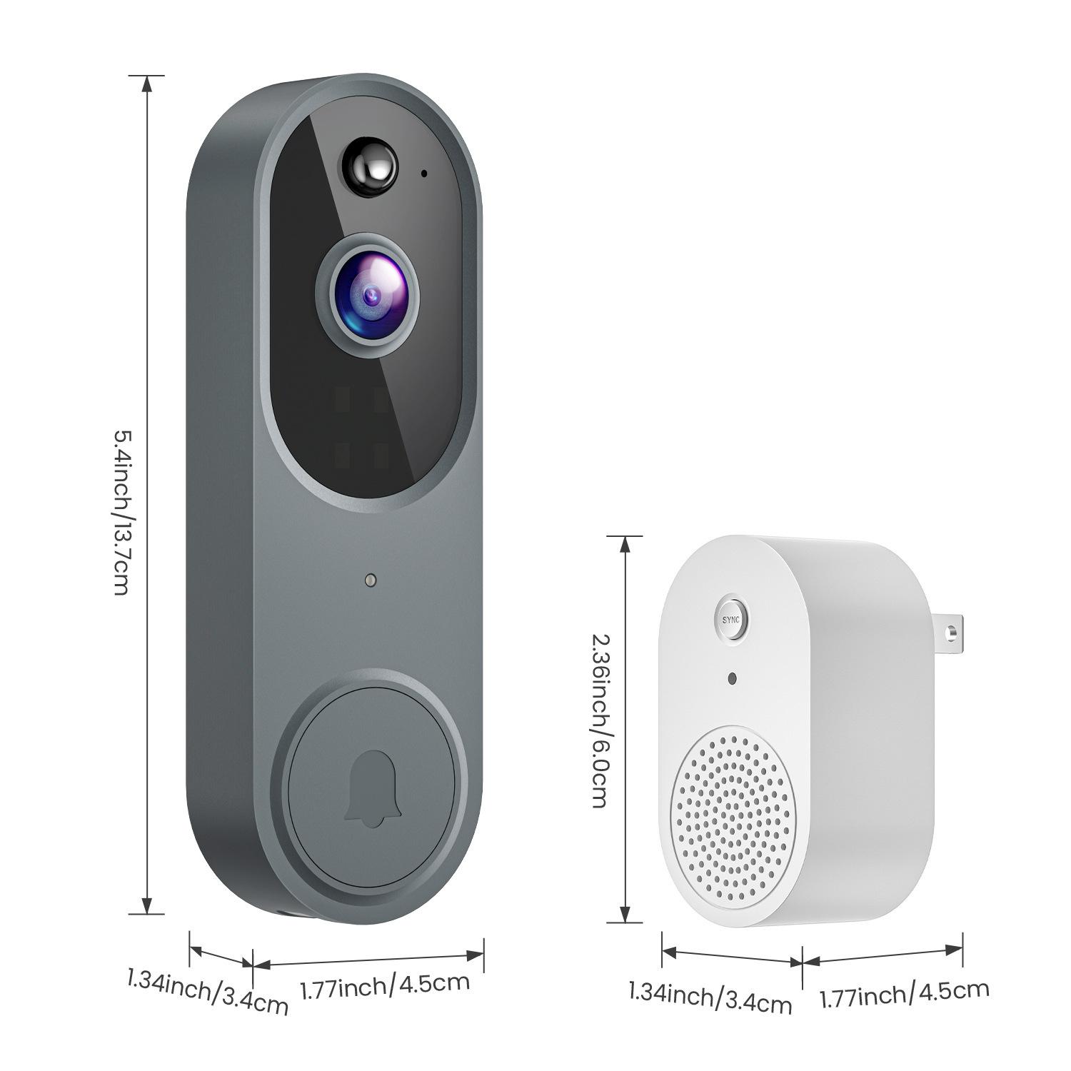 

Видимая камера дверного звонка Беспроводной голосовой домофон Мониторинг Wi-Fi HD Ночное видение Интеллектуальный дверной звонок Электронный кошачий глаз серый