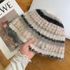 Contrast color splicing plush knitted hat women's new autumn and winter fashion temperament show face small ear protectors wool bucket hat