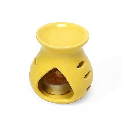 Ceramic Clay Candle Operated Aroma Burner|Oil Diffuser Coming with 1 Tea Candle (Yellow ; 9.5Cm)