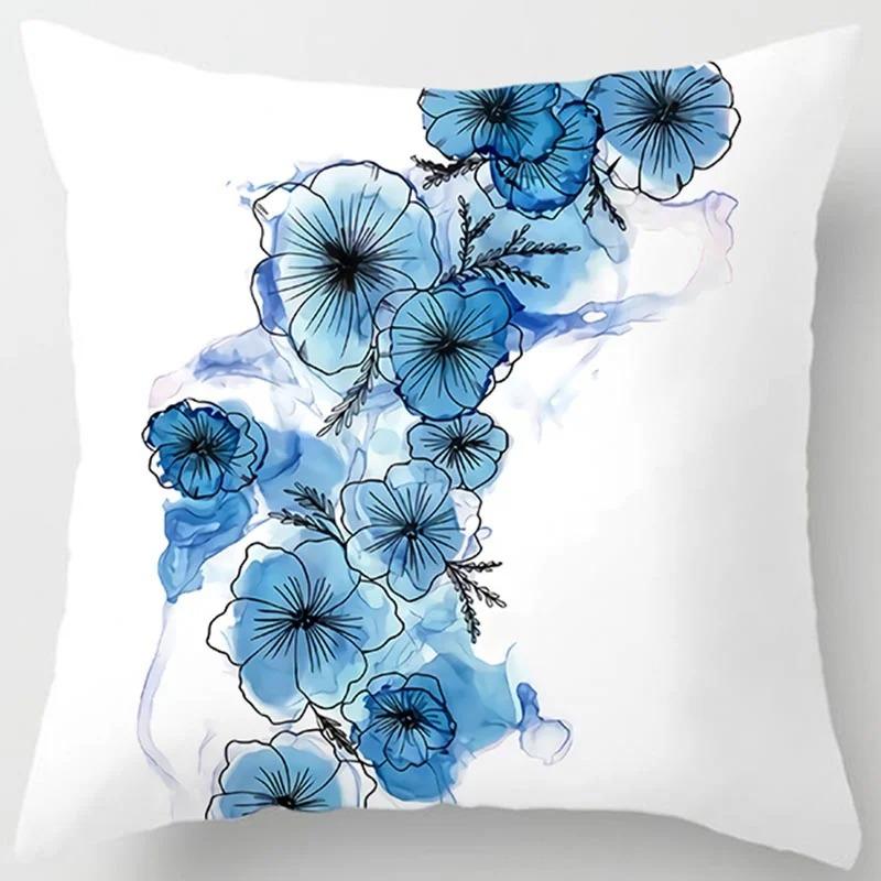 Blue Pattern Print Home Decoration Polyester Fiber Cushion Cover Living Room Sofa Cushion Cover 45X45 Cm