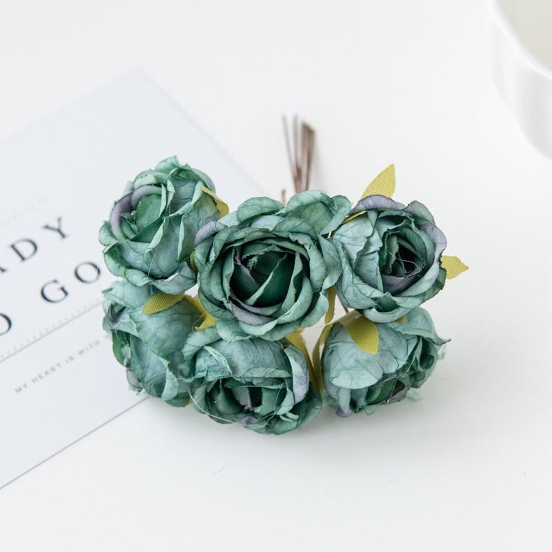 12Pcs Artificial Flowers Silk Tea Rose Wedding Bouquet Wreath Scrapbooking for Home Valentine Decoration Diy Holiday Accessories