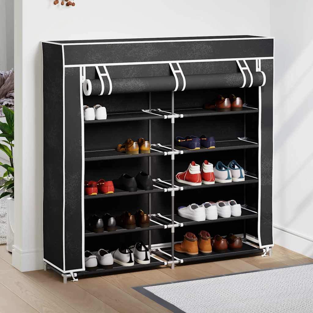 Fabric Shoe Cabinet with Cover 115 X 28 X 110 Cm Black