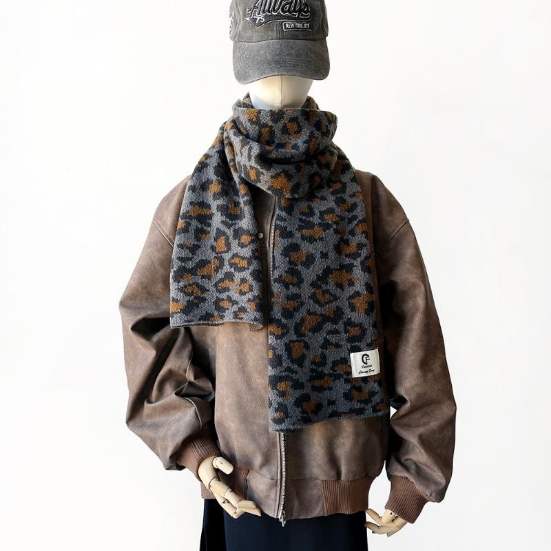 

Niche leopard print knitted wool scarf women s autumn and winter thickened wool blended scarf temperament versatile and warm 160*30cm