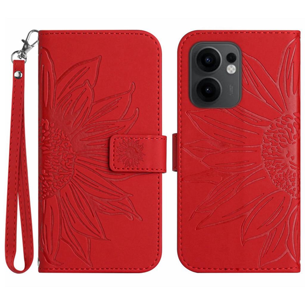 For Oppo Reno13 F 5G/4G Case Sunflower Imprint Leather Wallet Phone Cover with Wrist Strap