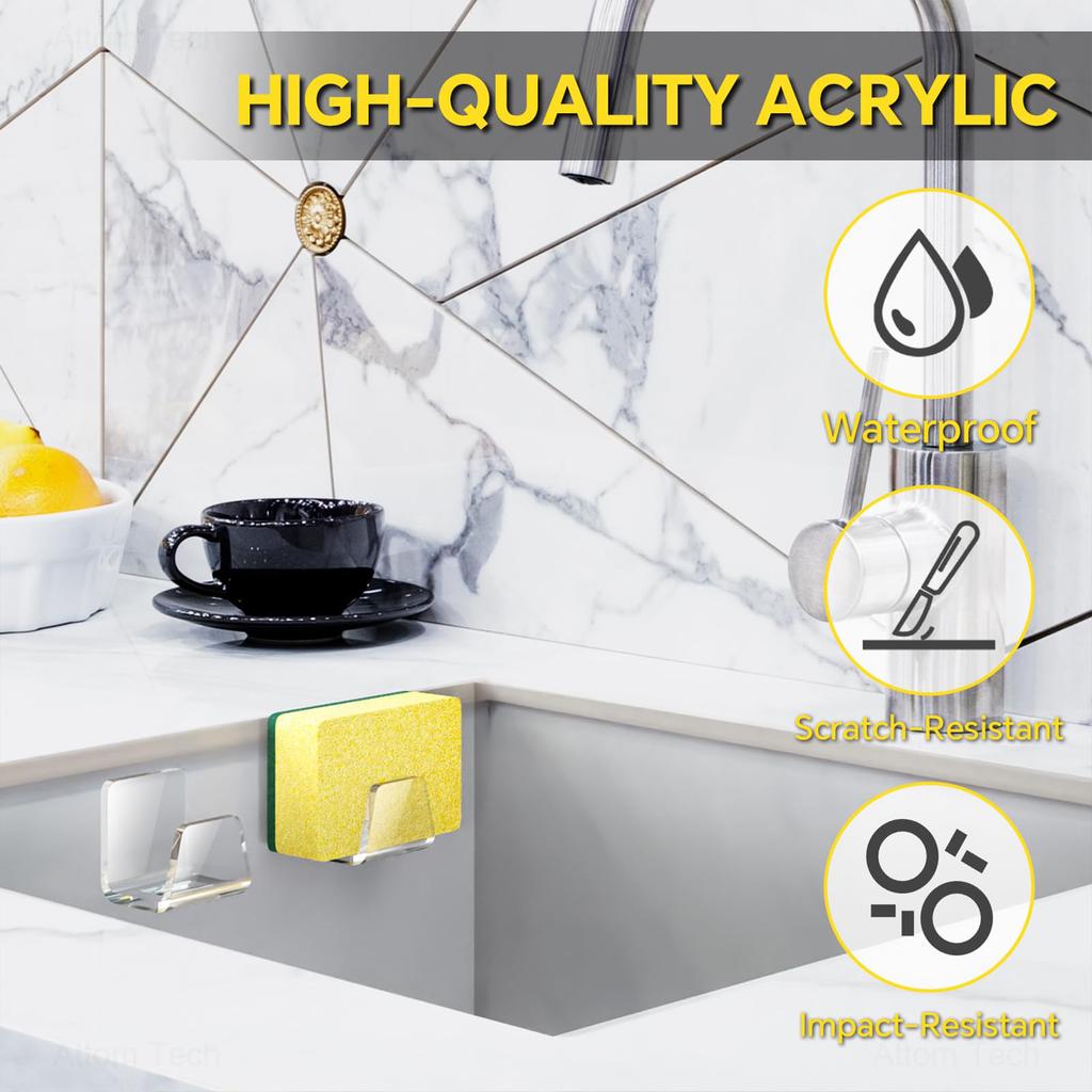 Kitchen Sponges Holder Acrylic Sink Drain Basket Drain Cleaning Brush Hook Wire Ball Rag Brush Sink Organizer Wall Hook