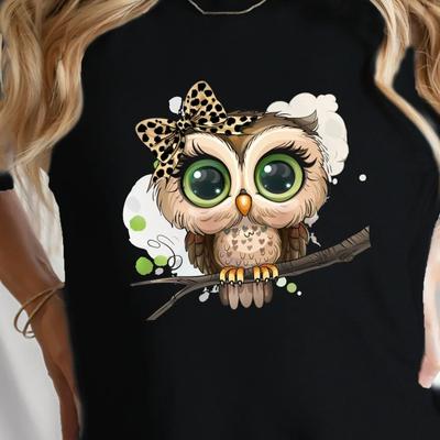 Cartoon Eulen Druck Rundhals T-Shirt Lässiges Kurzarm Oberteil für Frühling & Sommer Damenbekleidung harajuku t shirt damen