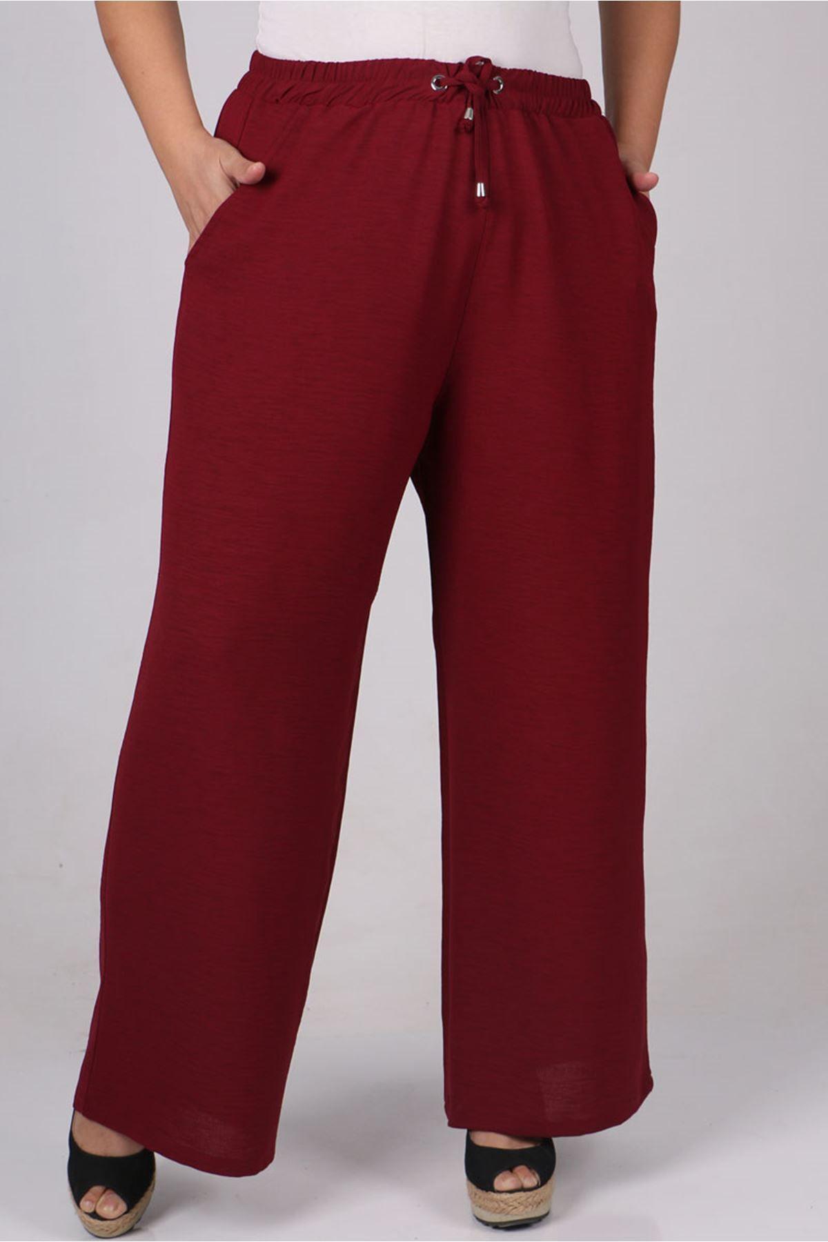 

Women s Style Plus Size Pants 9170 Large Size Wide Leg Moskino Trousers - Claret Red