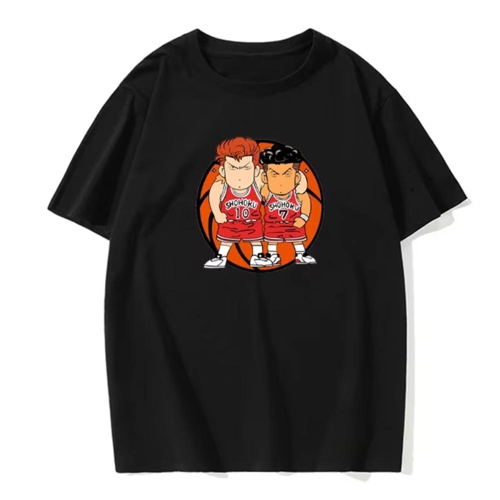 Summer Men's Anime T-shirt Basketball Short-sleeved Solid Color Round Neck Cotton T-shirt Men's European Size Daily T-shirt