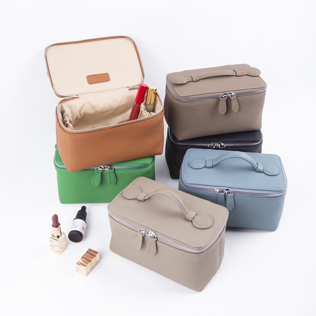 Handmade Cowhide Makeup & Toiletry Bag - Large Capacity, Portable Lipstick Storage