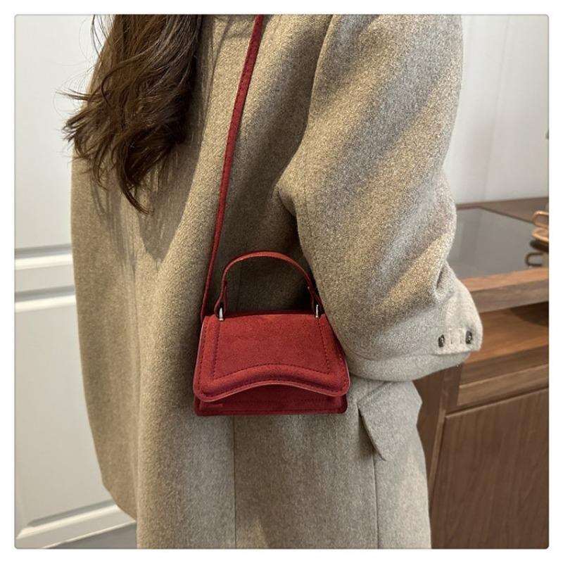 Women Simple Solid Color Suede Small Square Crossbody Handbag For Daily Use