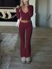 Autumn Women Deep V Neck Flared Pants Sport Casual Set For Women