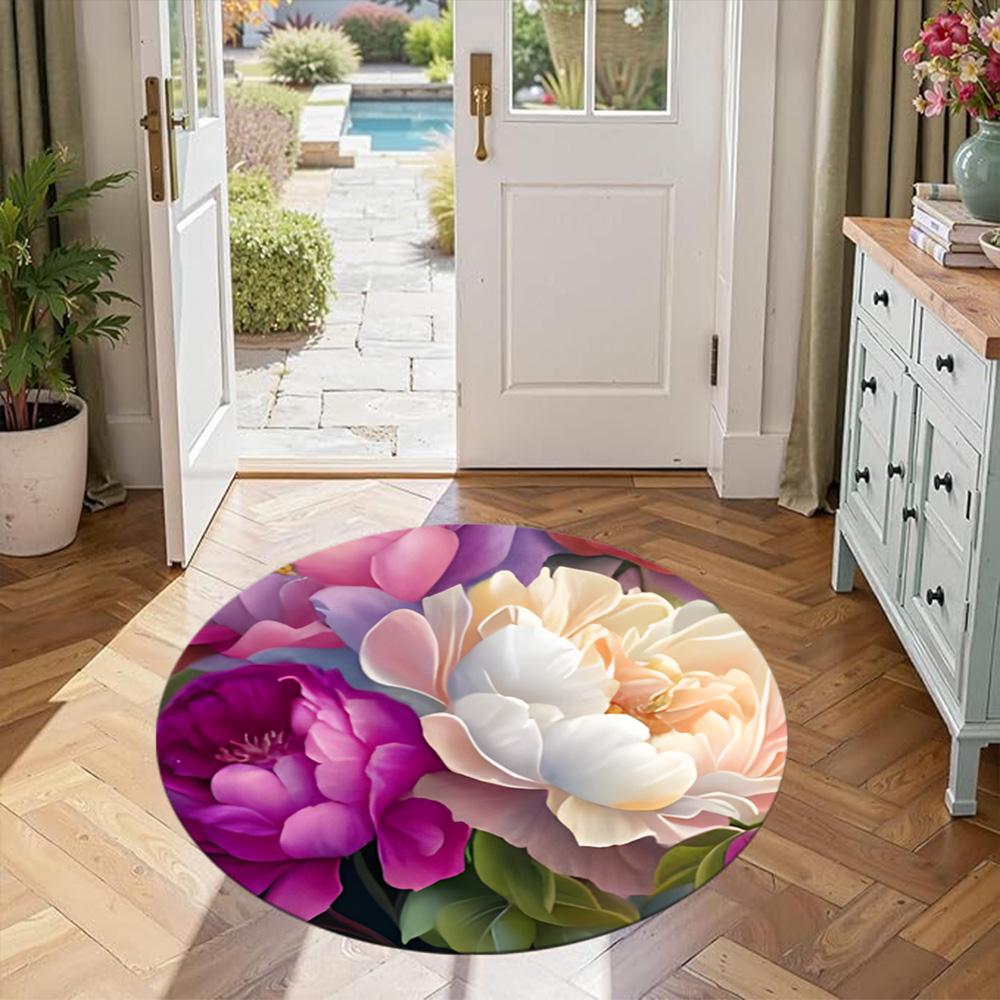 Flower Round Carpet Perfect for Bedrooms Dining Room Hallway Kitchen Anti-slip Round Rug Decorate Offices Perfect Birthday Christmas Gift Idea