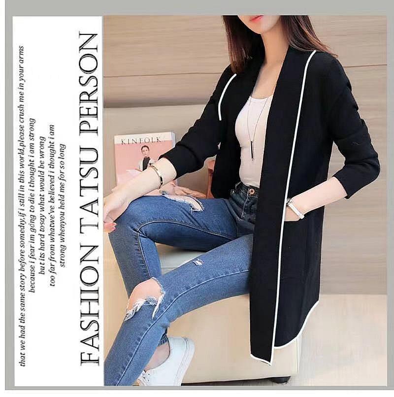Modischer Damen-Strickjacke in mittlerer Länge: Vielseitiges, lockeres, lässiges Langarm-Oberteil für Frühling & Herbst.