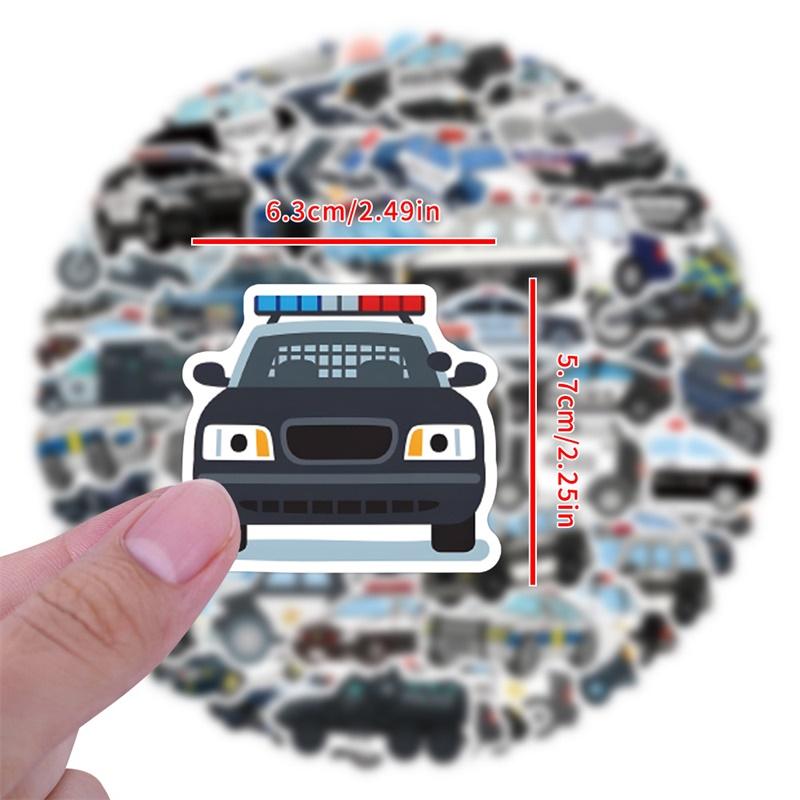 10 30 60Pcs Kawaii Police Car Pvc Sticky Stickers Aesthetic Diy Colored Phone Laptop Luggage Skateboard Graffiti Decals