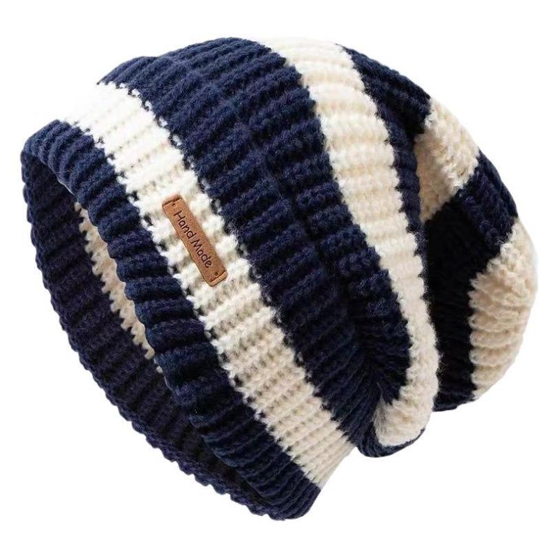 Stripe Beanie Cap for Women Winter Thick Needle Knitted Hat Vintage Hip Hop Female Slouchy Hats Casual Streetwear Hat