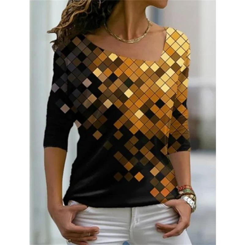 Women's T Shirt Characteristic Diagonal Neck Irregular Flower Digital 3D Print Ladies Wear Fashion Street Harajuku Ladies Tee