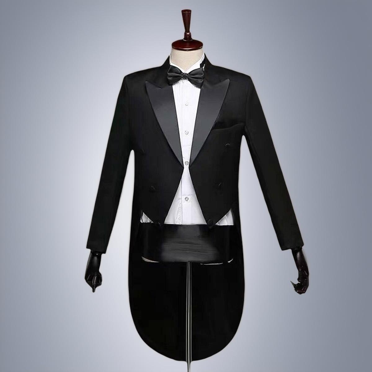 

Мужской черный фрак и белый костюм - Дирижер хора, Певец, Ведущий Смокинг XS Height 165cm Weight 50kg