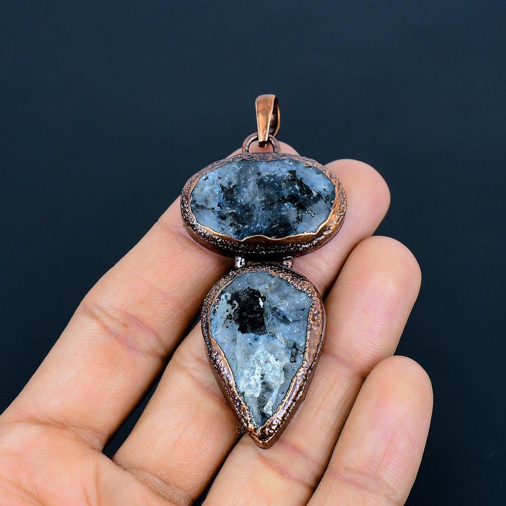 Larvikite Pendant Handmade Gemstone Jewelry, Copper Electroformed Pendant ,Unique Design Jewelry Pendant