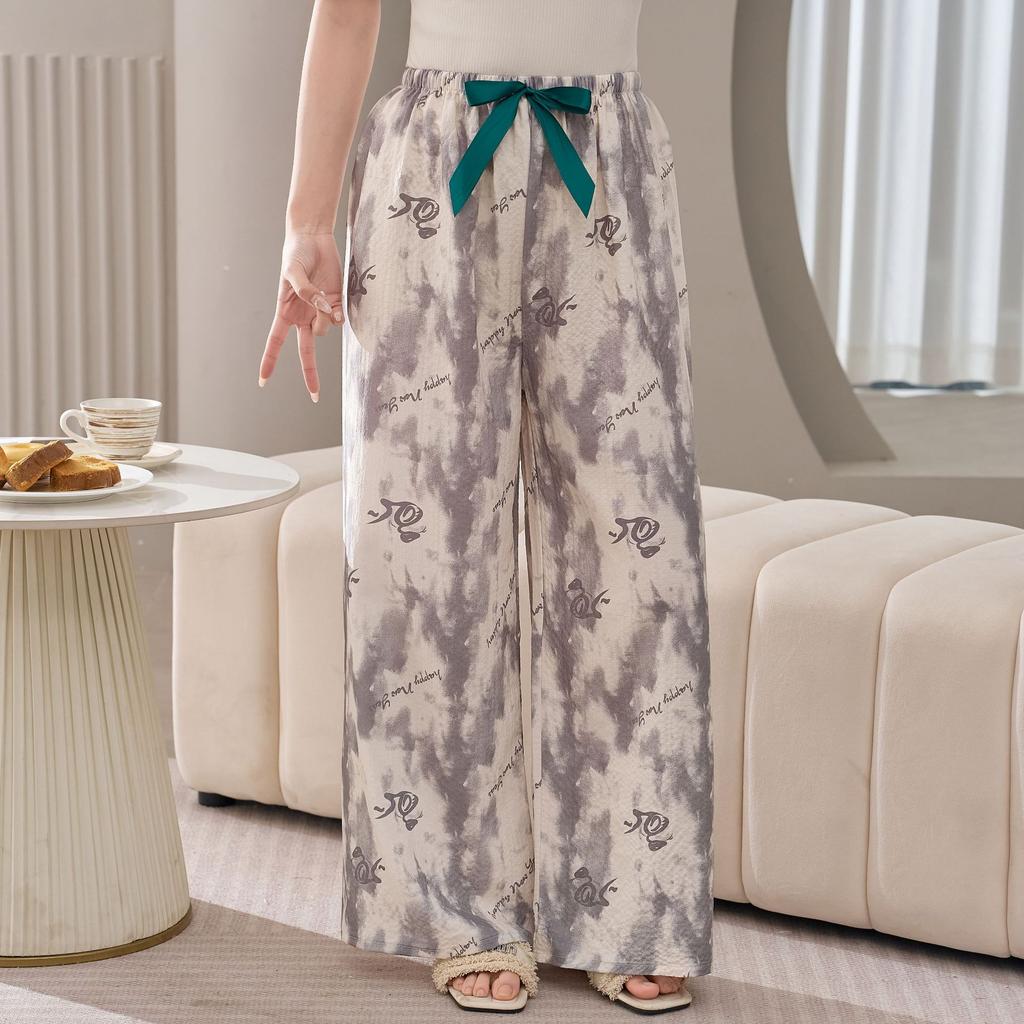 Cotton Silk Family Spring and Autumn Women's Cotton Silk Pajama Pants Wide-leg Pants Thin Artificial Cotton Can Be Worn Outside Casual Home Pants