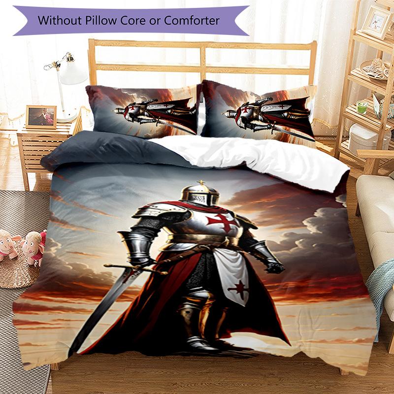 Cross Templars Knight 3pcs Bedding Set Duvet Cover Closure Includes 1 Duvet Cover & 2 Pillowcases for All Seasons Bedroom Home Dorm Decor