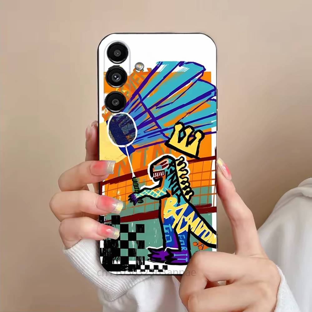 Sport Badminton Cool Phone Case For Samsung S25,24,21,22,23,S30,Ultra,S20,Plus,Fe,Lite,Note,S10,S9,Black Soft Shell