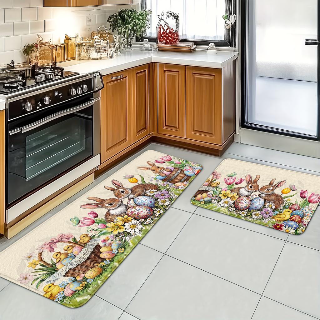 1 Stück Anti-Ermüdungs-Küchenteppiche, Osterhase-Ei-Druck Wasserdicht Rutschfest Dick Gepolsterte Küchenmatte Schwerlast-Komfort-Stehmatte für Küche