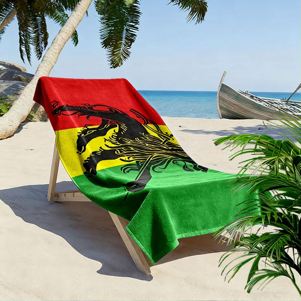 Giant Beach Towel with Rastafari Red Gold Green Lion, Ultra Soft Quick Dry Microfiber, Fade Resistant, for Pool Beach Vacation